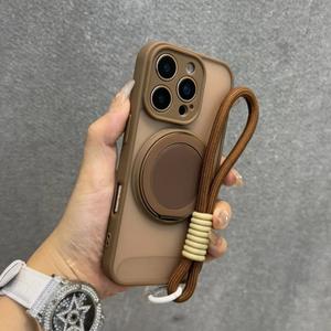 Funda con Soporte Magnético Mate Transparente para iPhone 17 Air 16 15 14 13 11 12 Pro Max 15 Plus, Correa para la Muñeca, Funda Antigolpes