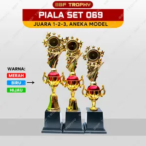 Piala Set Model 069 Juara 1-2-3 Warna Merah-Hijau-Biru