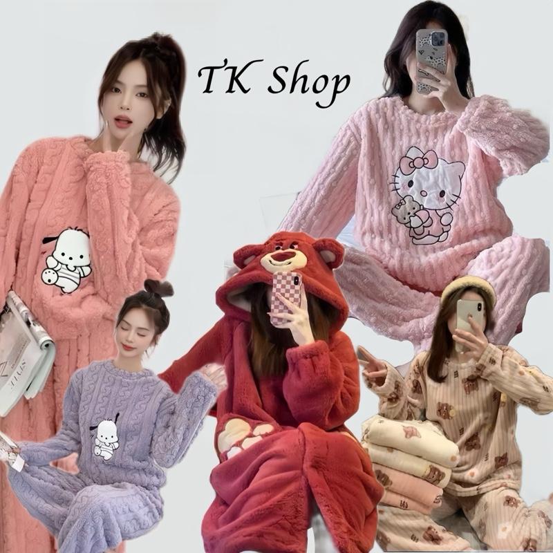   BL  Bộ ngủ & Áo choàng lông cừu xoắn siêu cute ấm áp nhiều màu bộ lông ủ kem dài tay dày dặn Women Nữ 