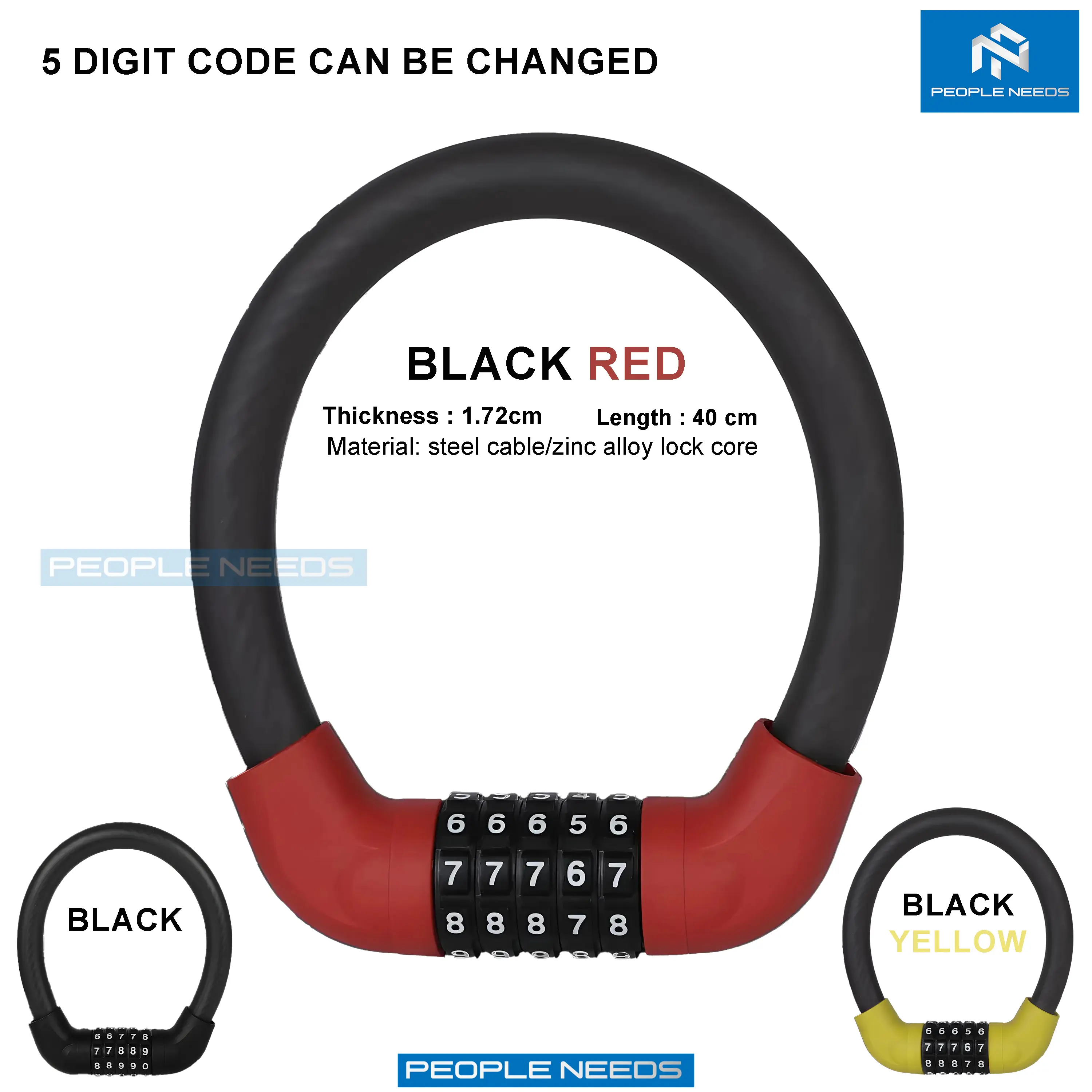 Kunci Gembok Motor Sepeda Kawat Baja 10 mm Lock Waterproof 5 Digit Password 40 Cm