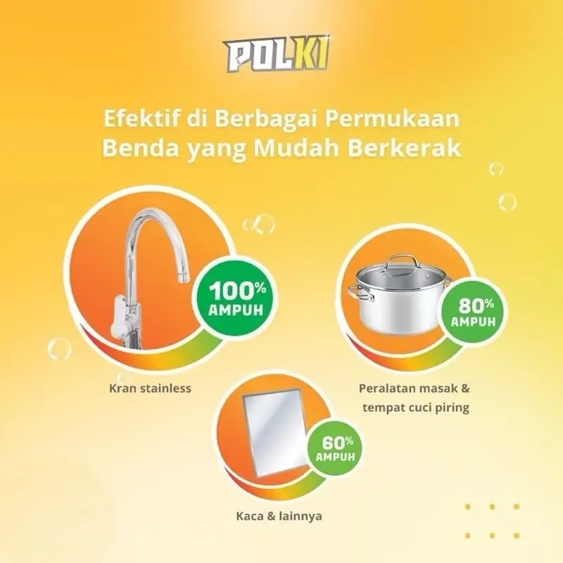 POLKI Pembersih KERAK KACA / PANCI STAINLESS STEEL / 100 ML FREE SPONS 6
