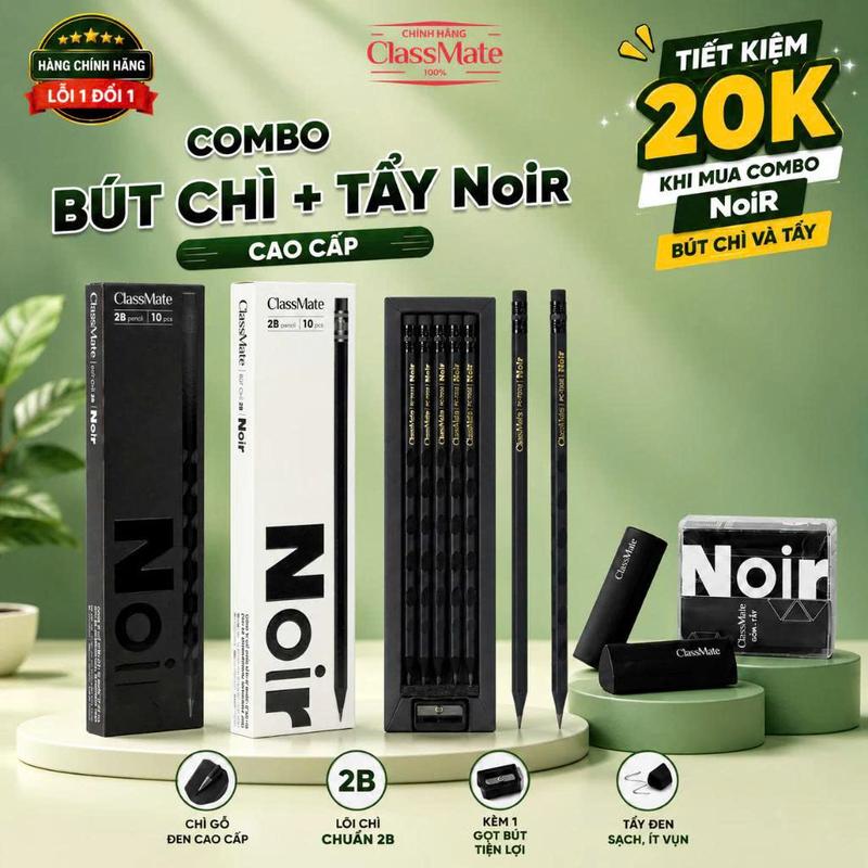 Hộp 10 Bút Chì Cao Cấp Thân Gỗ Đen Noir, Lõi Chì Đậm Mịn Khó Gãy, Dùng Tô Trắc…