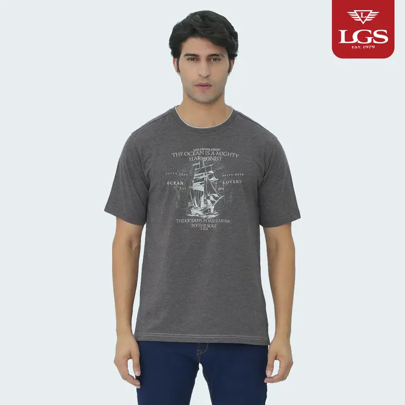 LGS - Vintage Collection - Kaos Katun Pria Casual - Sablon HD - Roundneck - Regular Fit - Wana Abu Tua - CTS.222.S3429.01.C 0