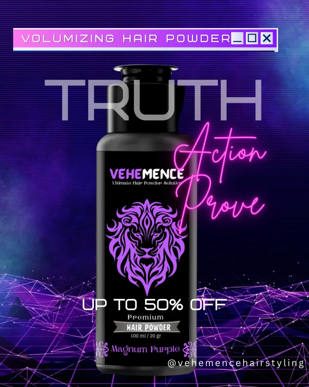 VEHEMENCE ROYAL PREMIUM HAIR POWDER HAIR STYLING SOLUTION VOLUME 100 ML/ 20 GR