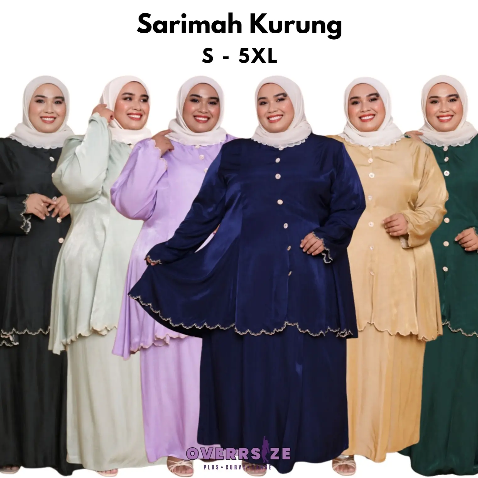 OVERRSIZE S(30/32)-5XL(58/60) Plus Size Sarimah Plain Sulam Embroidery Woman Muslimah Baju Raya Kebarung Kurung Kebaya Wanita top 5xl baju & blaus kain selesa Black Blue Diamond Maroon Gold Nude Olive Set Green bajukurung bungabunga