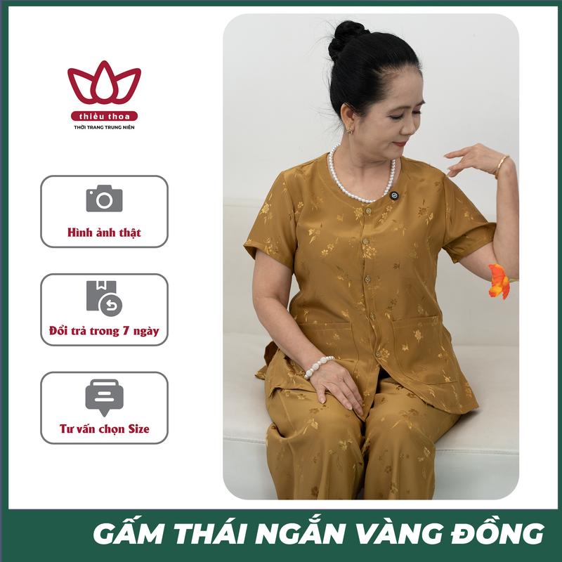 Đồ Bộ Gấm Thái Tay Ngắn Thời Trang Trung Niên Thiều Thoa Set Đồ Tặng Cho Bà Cho Mẹ Đi Lễ Chùa Sang Trọng