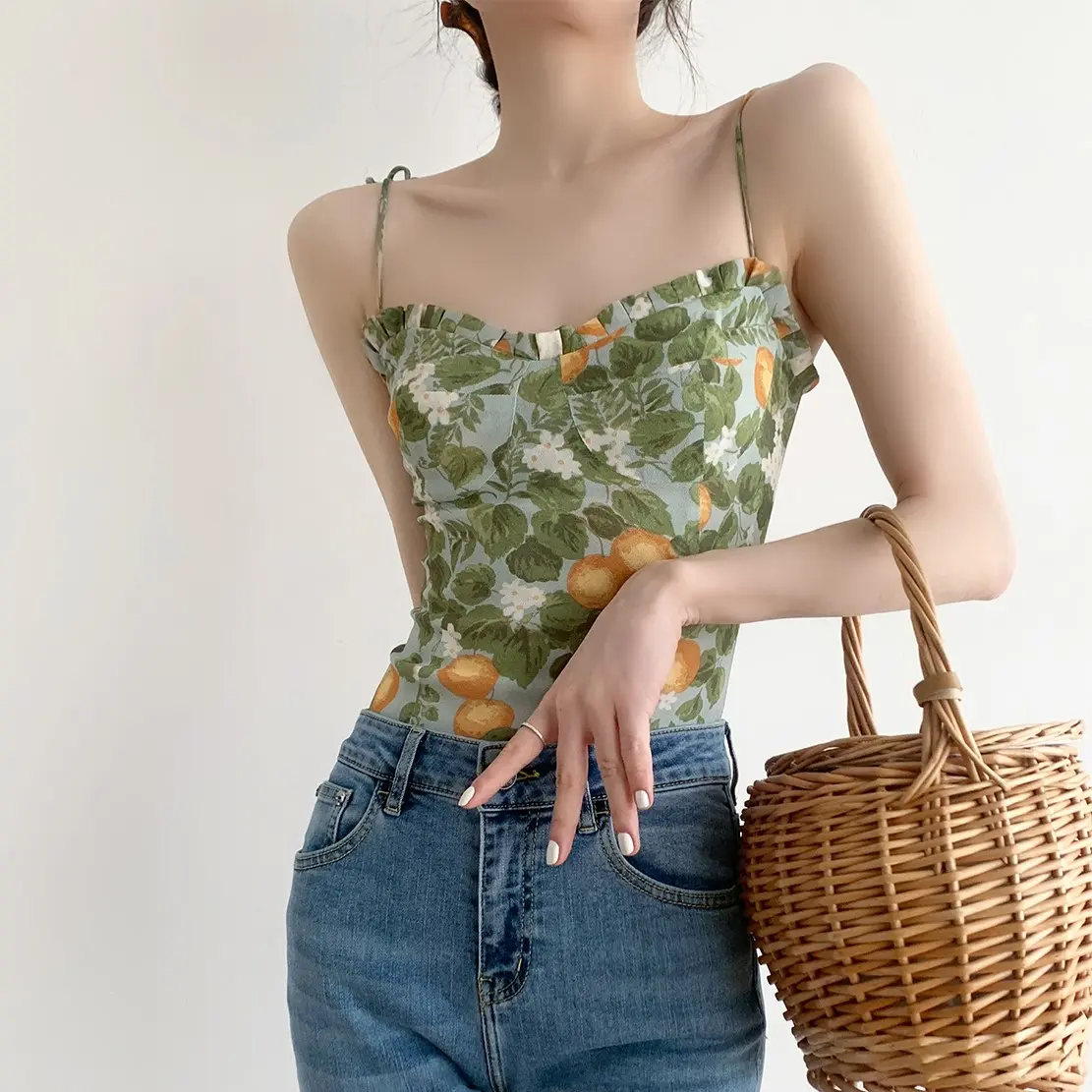 Women Floral Lady Green Tube Tops