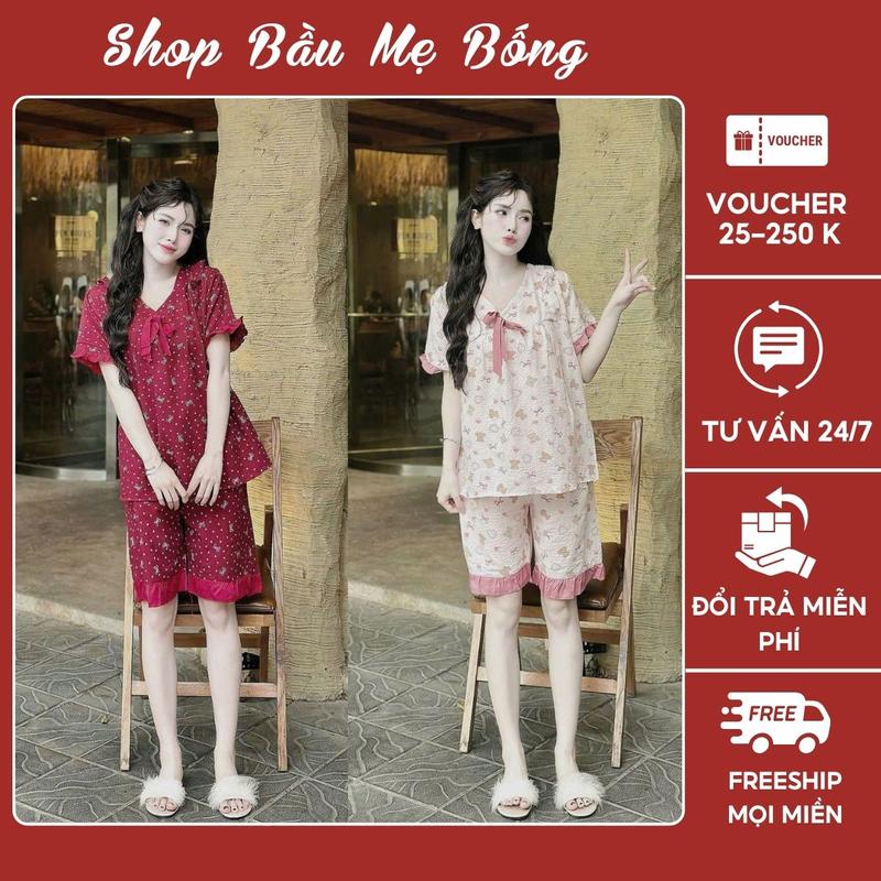 COMBO 2 Bộ Đùi Baby Doll Mặc Bầu Và Kết Hợp Sau Sinh Chất Liệu Đũi Tơ Nhăn Freesize Dưới 70kg Dành Riêng Cho Mẹ Bầu