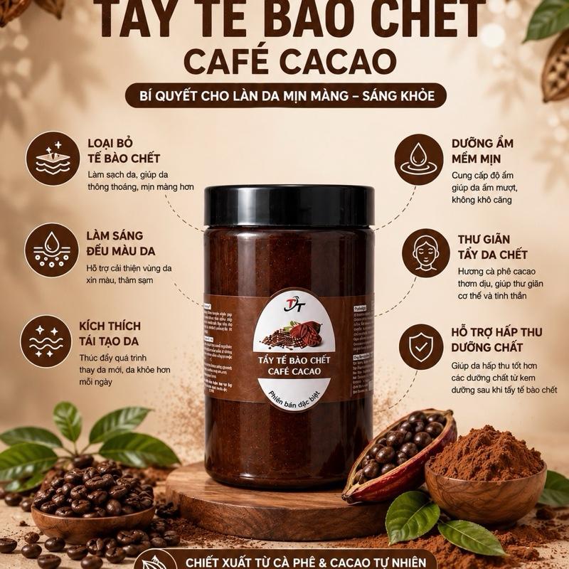 Tẩy tế bào chết cafe cacao hủ 1000ml . Giúp làm sạch da chết