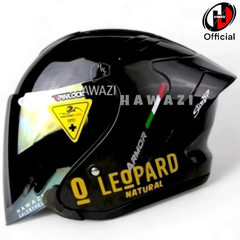 Helm JS Armor Hitam Glossy Paket Ganteng Leopard dengan Visor Iridium Silver Motorcycle 1