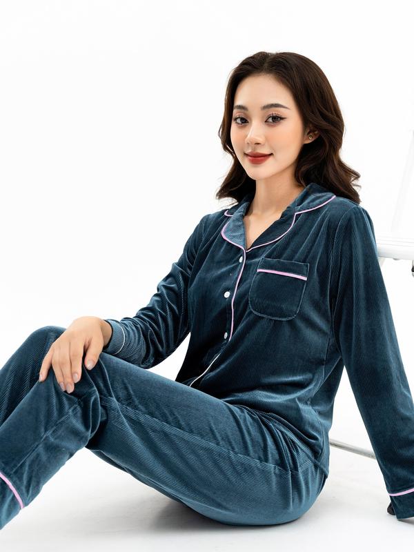  Bộ Đồ Thu Đông Nữ Set Pijama Giữ Nhiệt VADESI Dài Tay Nhung Tăm Cao Cấp Mùa Đông Mặc Nhà Sau Sinh Đẹp Mềm Mại 