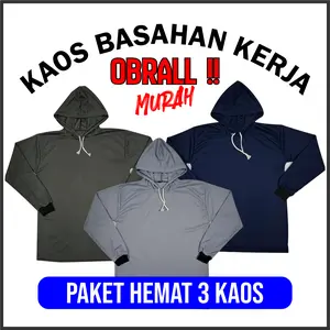 BISA COD kaos basahan kerja POLOS BERTOPI / KUDUNG kaos kerja lengan panjang proyek sawah berkebun bertani DLL