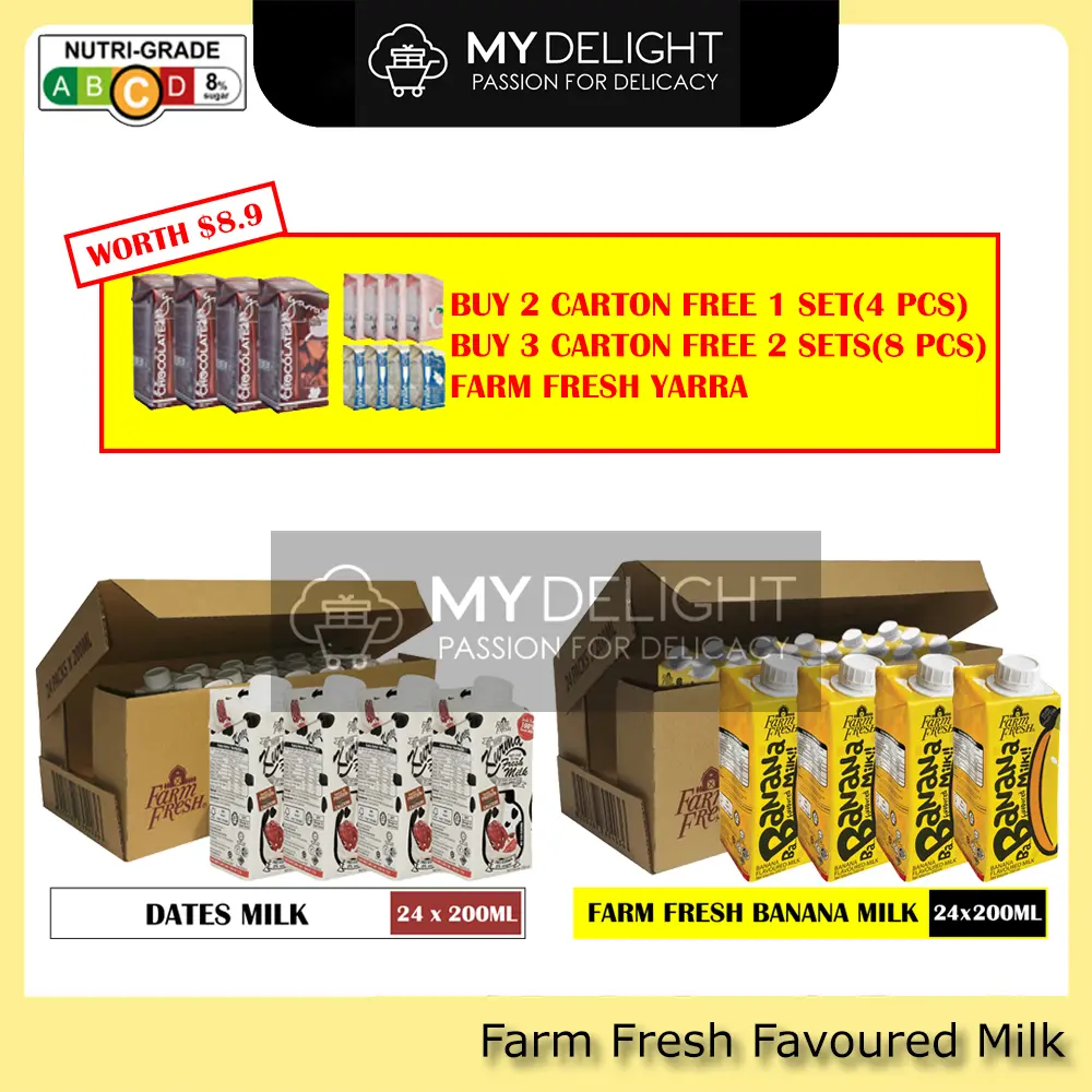 (24 x 200ml) Farm Fresh Kurma Dates UHT Milk SG Ready Stock Similar Goodday Dutch Lady Marigold Cow Head Milk