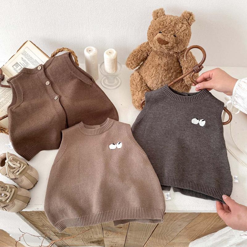 Áo Vest Dệt Kim Cho Em Bé Phong Cách Thu / Đông, Với Phong Cách Phương Tây, Dành Cho Bé Trai Và Bé Gái, Thêu Cổ Tròn, Áo Ba Lỗ Đeo Vai, Thêu Cừu