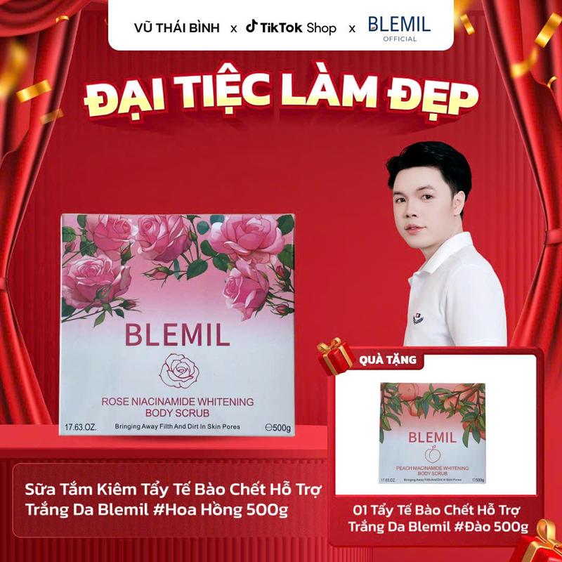 KOL Vũ Thái Bình Mua 1 Tặng 1 Sữa Tắm Kiêm Tẩy Tế Bào Chết Hỗ Trợ Trắng Da Blemil Mùi #Hoa Hồng 500g - Tặng 1 TDC Mùi #Đào