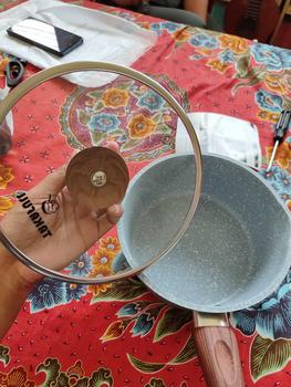 Product Review of Takafull Panci Susu Alumunium Motif Marble Tutup Kaca 18Cm Warna Hijau & Abu Gagang Motif Kayu Kitchenware (SO/SL718) from w**u 2