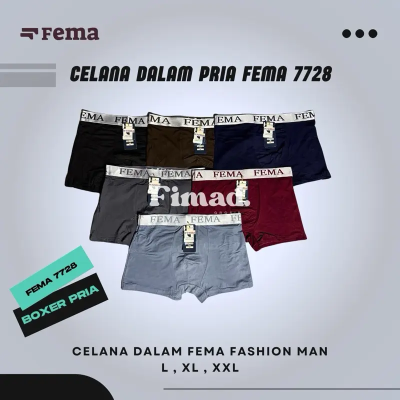 CELANA DALAM PRIA FEMA 7728 DEWASA POLOS ISI 3 6 12 CD BOXER PRIA Sport Katun Cowok celana  boxer  laki  laki Jumbo Pendek Remaja 1