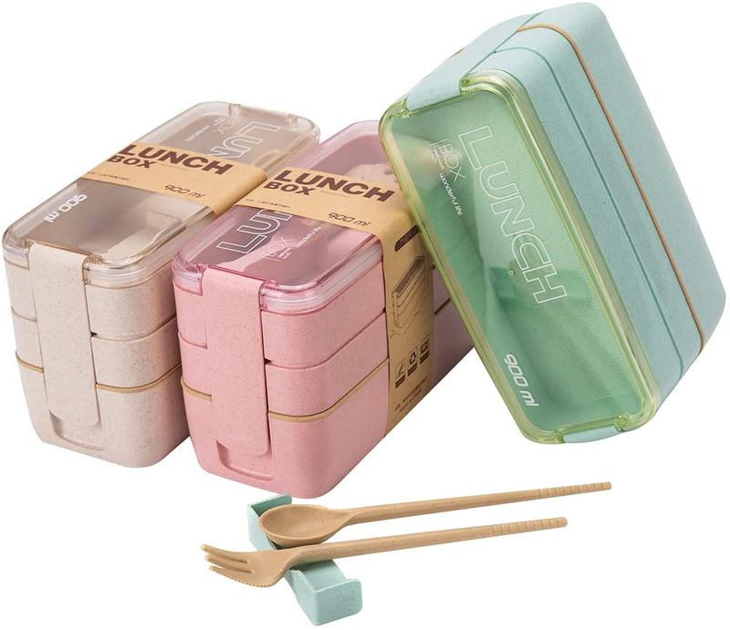 Upgrade Bento Lunch Box, Bento Lunch Box for Kids and Adults, Meal Prep Containers with Fork and Spoon