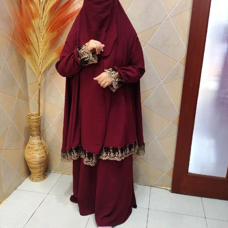 Set Gamis Renda Raya 2024 bonus cadar / gamis set lebaran 2024 free cadar Muslim Jilbab Panjang Syari Cantik Manset 0