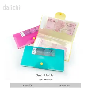 DAIICHI - DPO2 CASH HOLDER UKURAN A5.5/DL TEMPAT PENYIMPANAN UANG DOMPET PLASTIK KANCING 16 POCKET POP CLEAR GREEN YELLOW BLUE PINK