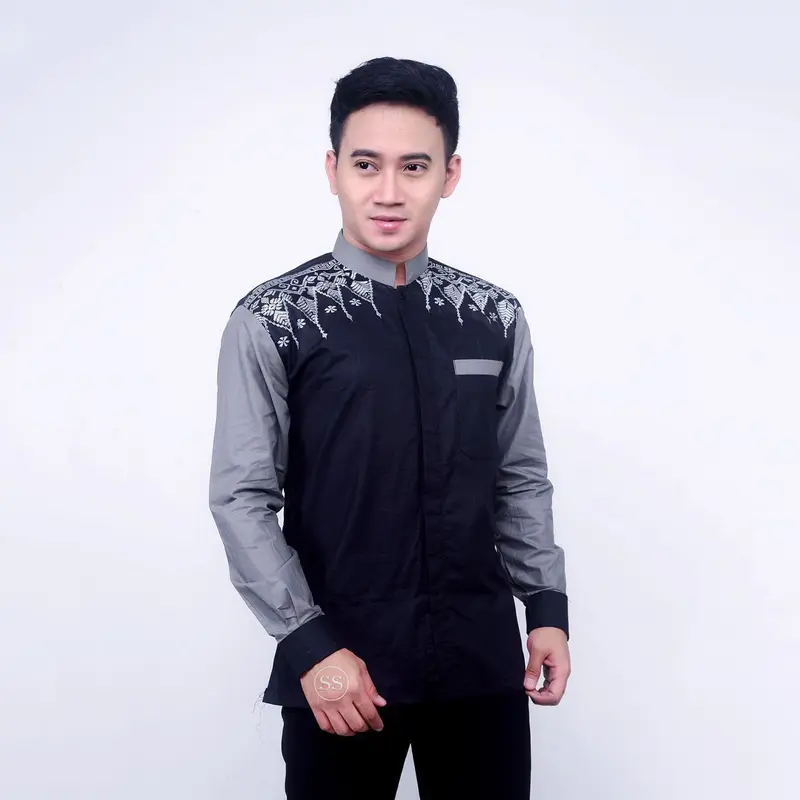 Baju Koko Syar'i Dewasa Lengan Panjang Terbaru Bordir Kain Kombinasi Muslim Pria 4