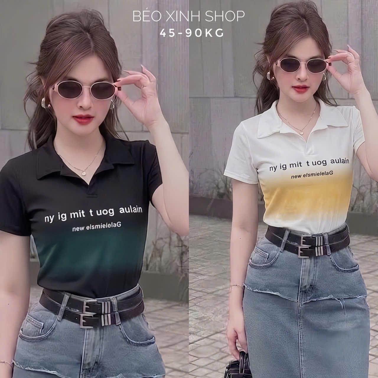 Áo Thun Polo Phối In Hình Họa Tiết Thun Gân Tăm 45- 90Kg Bigsize Dễ Thương Top Nữ Women - A.1520