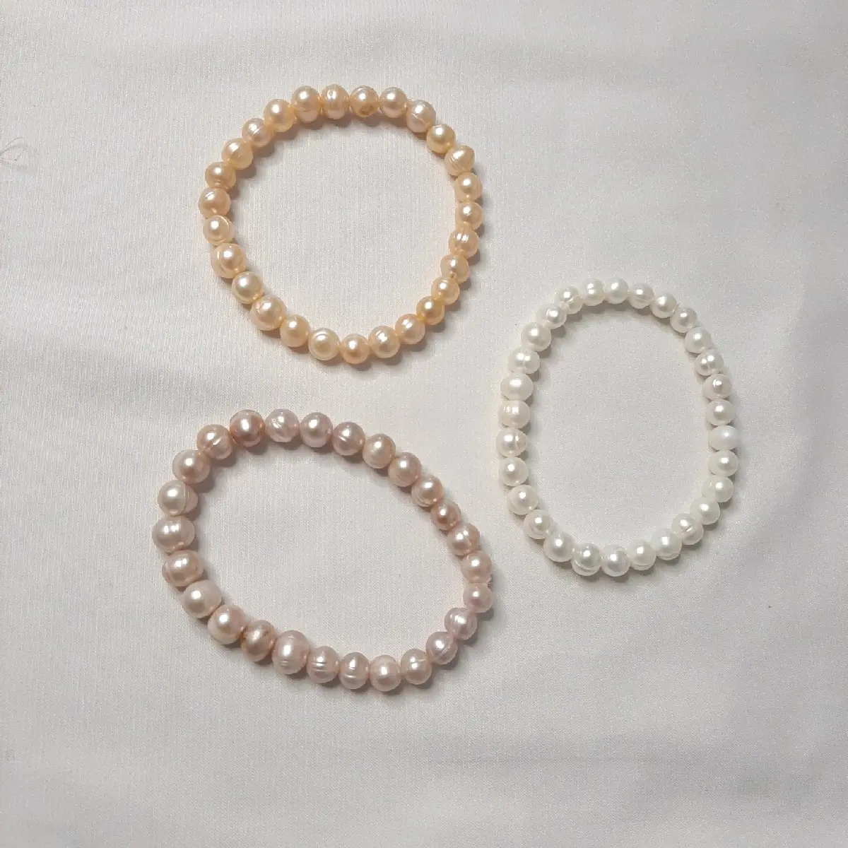 gelang karet cantik full mutiara asli air tawar rangka karet