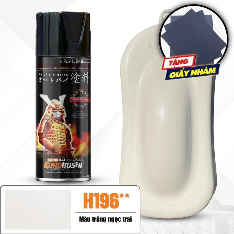  Sơn xịt màu trắng ngọc trai H196  bắt buộc phun trên nền trắng  samurai 400ml chính hãng 