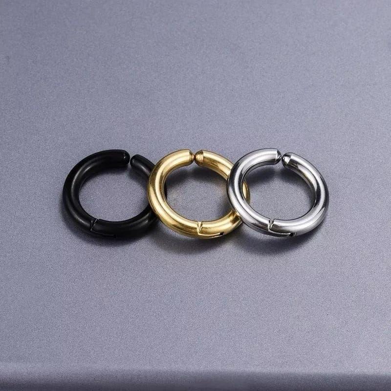 Anting jepit tanpa tindik model hoop style k-pop Silver Titanium 3