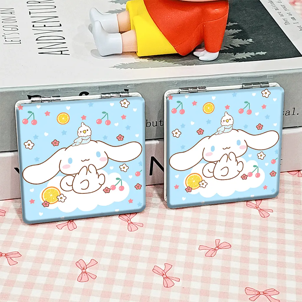 Portable Foldable Makeup Mirror, cute rabbitlittle birdfruitsflowers Pattern, Mini Hand Cosmetic Mirror, Student Pocket Mirror, Trendy Compact Mirror, Cute, Double Sided Mirror, Non-Slip Handheld