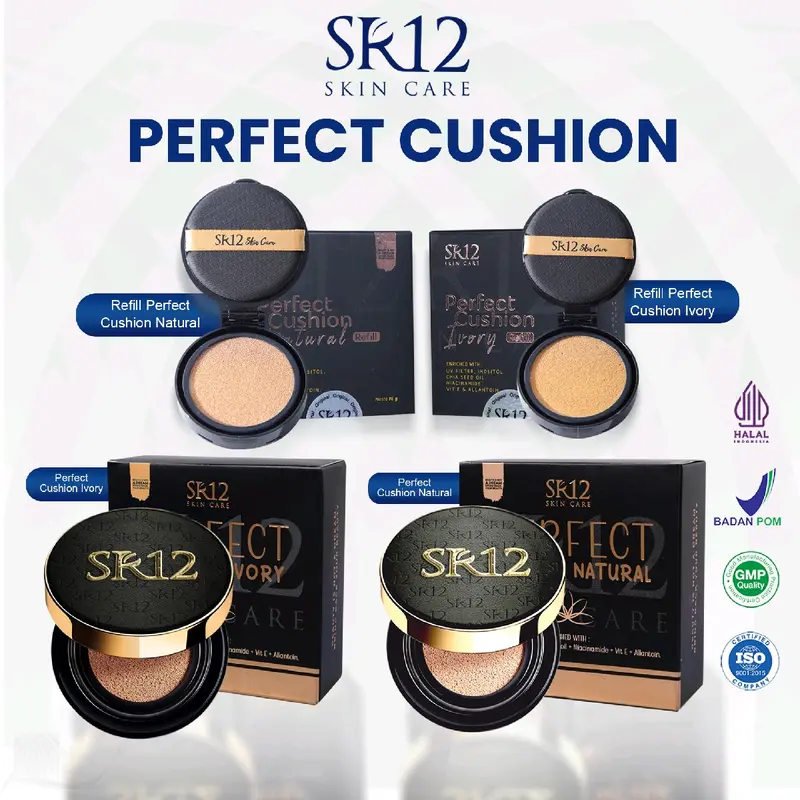 Perfect Cushion SR12 Bedak Basah dan Refil isi ulang Glowing Tahan Lama Anti Air BPOM Skincare Natural dan Ivory Concealer Foundation Cover long Lasting Waterproof 0