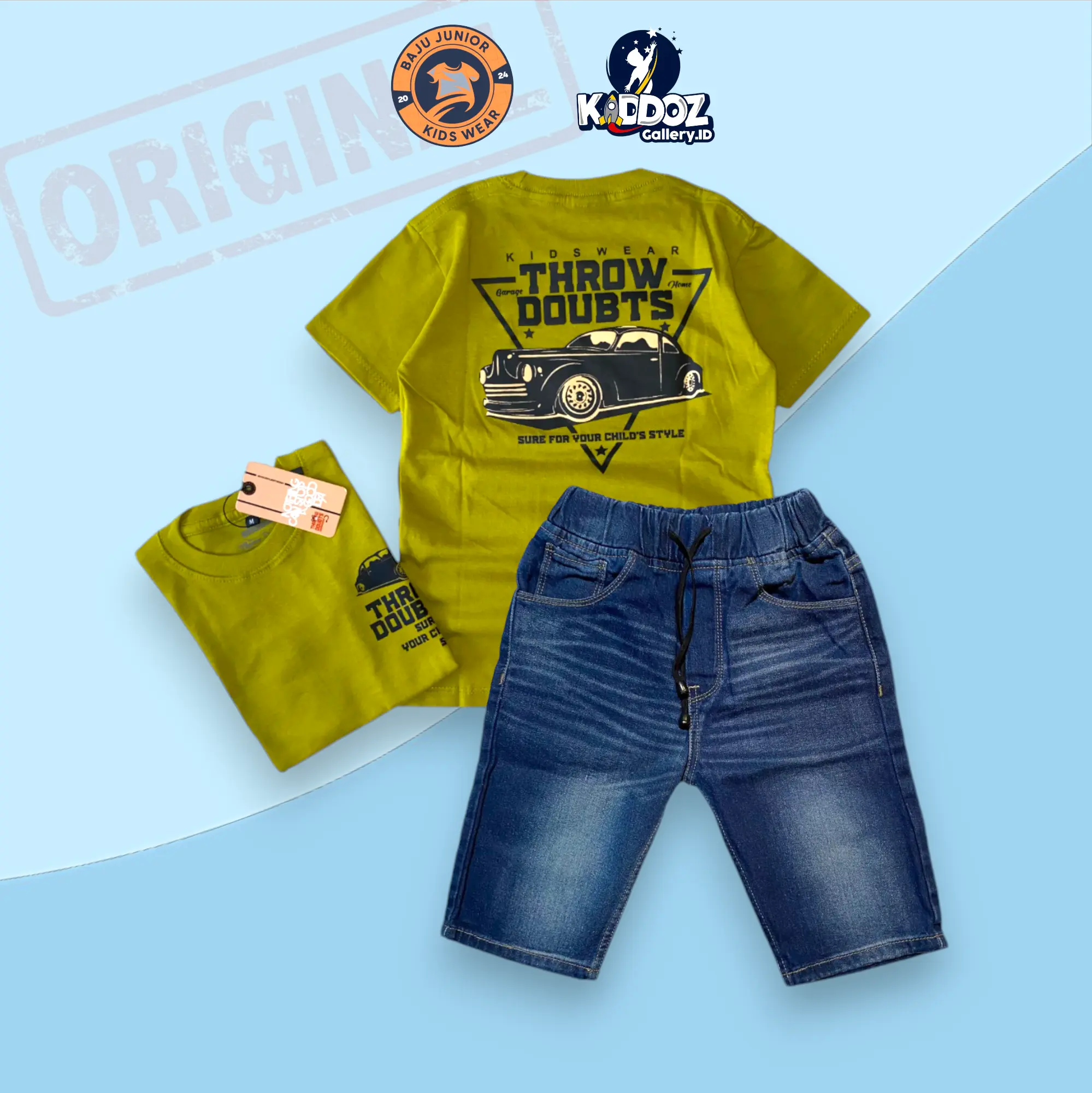 Setelan Baju Kaos Anak Lakilaki dan Celana Jeans Slim Pakaian Anak-anak Fashion Celana Jeans