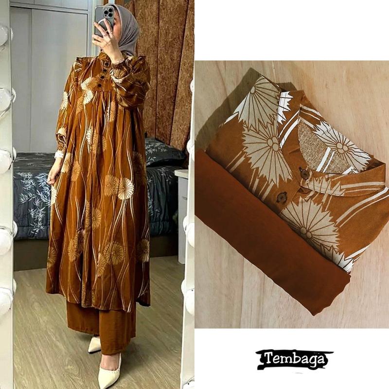 MONICA STELAN LONG TUNIK DAN CELANA ONESET ATASAN DAN CELANA NYAMAN SIMPLE MEWAH DAN ELEGAN OUTFIT DAILY COCOK UNTUK SEMUA MUSIM TUNIK FULL MOTIF CELANA POLOS Crinkle Airflow Muslim Panjang Setelan Rayon Diamond 2