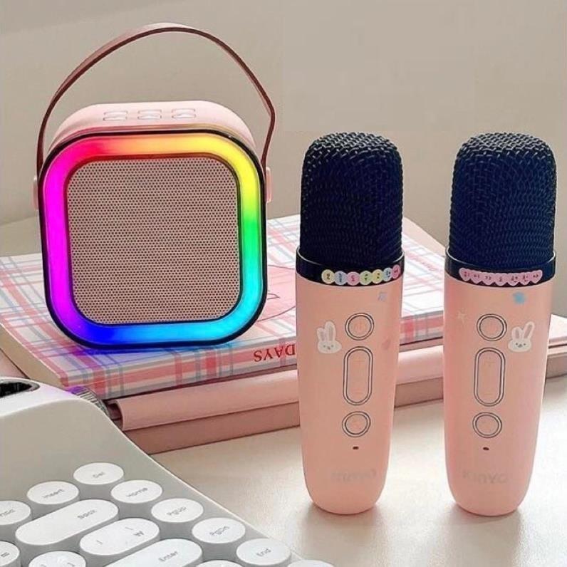 Loa Hát Karaoke Nghe Nhạc Không Dây Kết Nối Bluetooth Tặng Kèm 2 Mic Âm Thanh Lớn