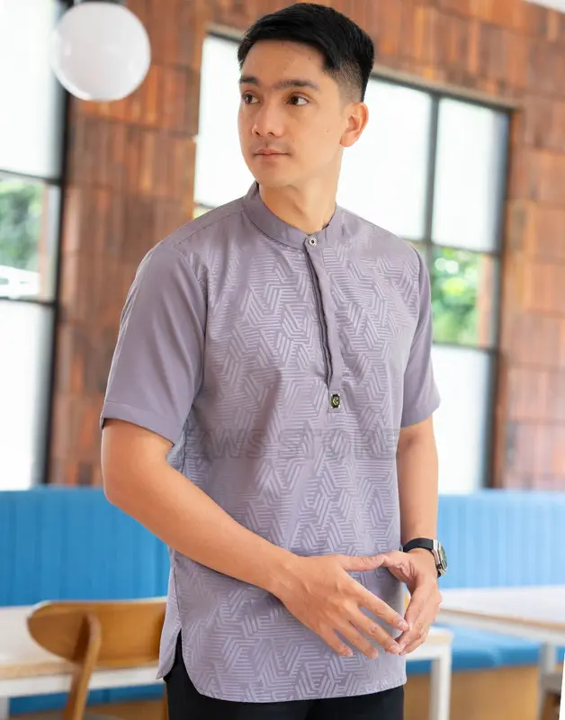 Baju Koko Pria Dewasa Kerah Shanghai Pria Premium Motif Embos Model Kancing Koko Kurta Pria Muslim NAUFAL Hitam Lengan Pendek Jahitan Rapi Kemko Atasan Spesial Lebaran 7