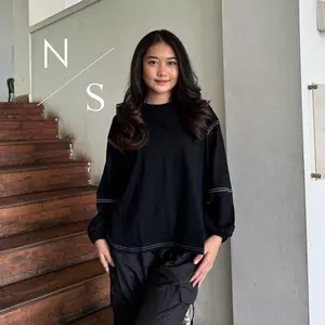 NABILAZE KAOS BLOUSE ATASAN WANITA KATUN COMBED 24S LENGAN BALON WITH LIST