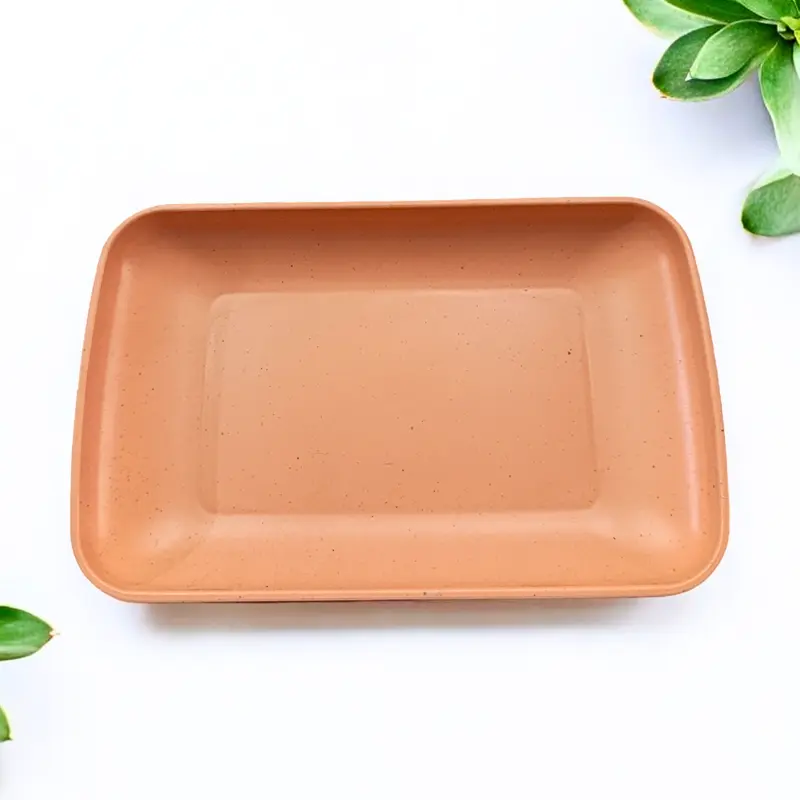 ISI 4pcs Piring Persegi Panjang  Bahan Jerami Gandum / Unik / Viral / Tidak lengket /Hijau/Kitchenware 5