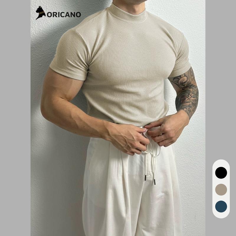  Áo Thun Thể Thao nam cộc tay ORICANO gân tăm cao cấp cổ cao 3 phân co giãn X8 mix đồ đi chơi và đi tập thể thao AT05 