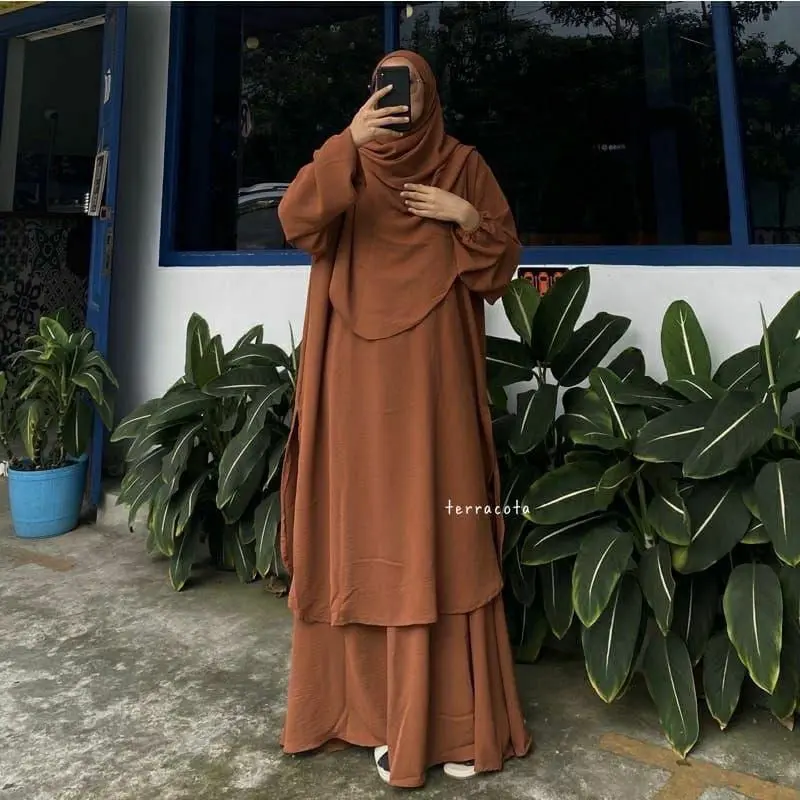 One Set Hameda Setelan Tunik Dan Rok Wanita Terbaru Crincle Airflow Size L XL XXL Jumbo Polos Bumil Busui 8
