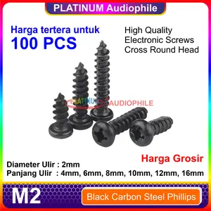 Sekrup Hitam M2 100pcs Speaker Elektronik Baut Skrup kasar lancip tajam Carbon Steel