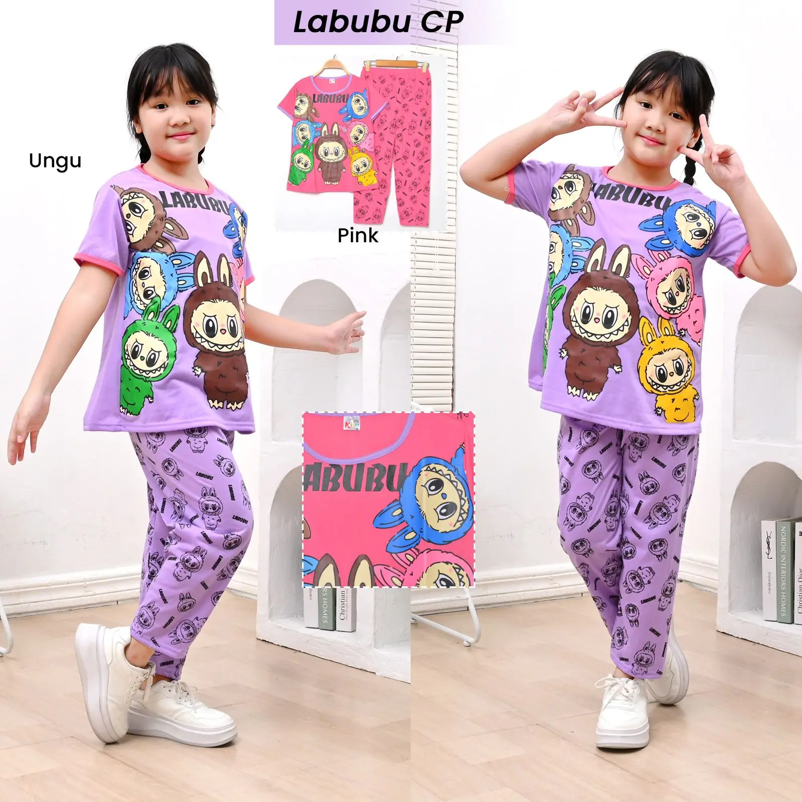 FN - CP SETELAN BAJU TIDUR DAN PIYAMA ANAK CEWEK/PEREMPUAN MOTIF LABUBU ABG JUMBO TANGGUNG 4-12 TAHUN BAHAN KAOS