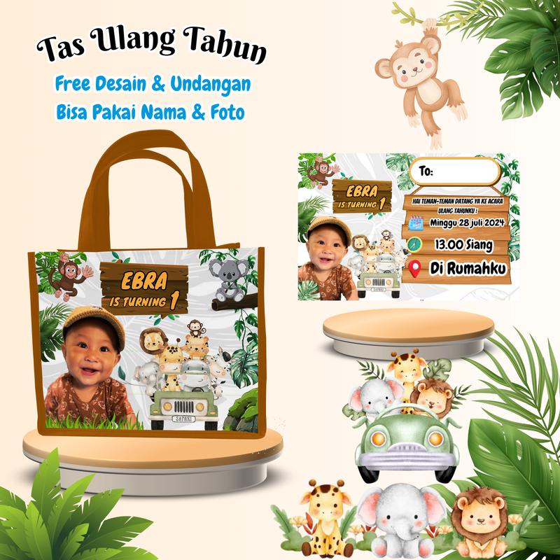 40 Pcs Tas & Free Undangan Anak Ulang Tahun Custom Desain Muat Kfc Snack Kain 0