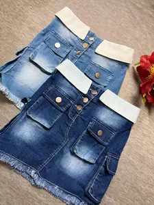 Rok Alana Kimpul Variasi Linen Bagian Pinggang Fashion Anak Perempuan Kekinian Modern Dan Stylish dengan Desain Tombol dan Tassel di Saku