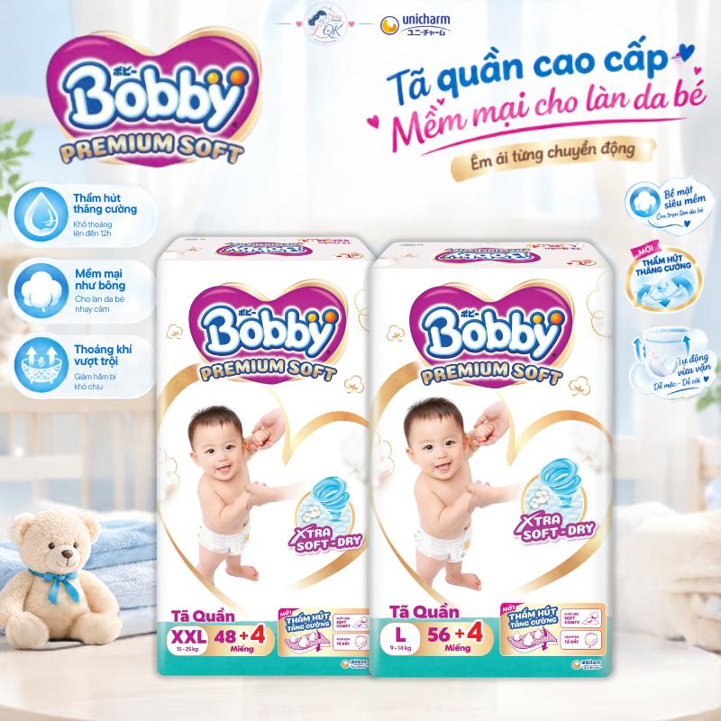 Bỉm tã Quần Bobby Premium - Mặt thấm XTRA SOFT-DRY - Thấm hút 12H+ - Bỉm tã cao cấp BOBBY - LQK