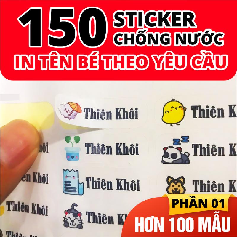 150 Sticker tên bé, nhãn vở in tên theo yêu cầu, hình dán ngộ nghĩnh, dán đồ dùng học tập