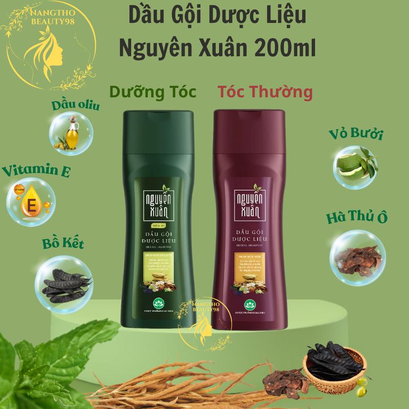 Nguyên Xuân Dầu Gội Dược Liệu Nguyên Xuân Xanh Đỏ Chai 200ml Dưỡng Tóc Hư Tổn & Phục Hồi Tóc Thường Da Đầu Thường