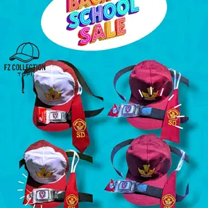Paket Hemat Topi Sekolah SD Dasi & Ikat Pinggang Bordir Logo Tutwuri Handayani Seragam Anak Cowok Cewek Elastis