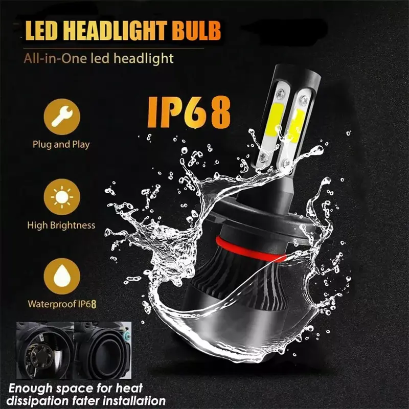 orginal 2pcs Lampu Depan Mobil LED COB Headlight H4 Cool White super terang 24w tahan air Car 4