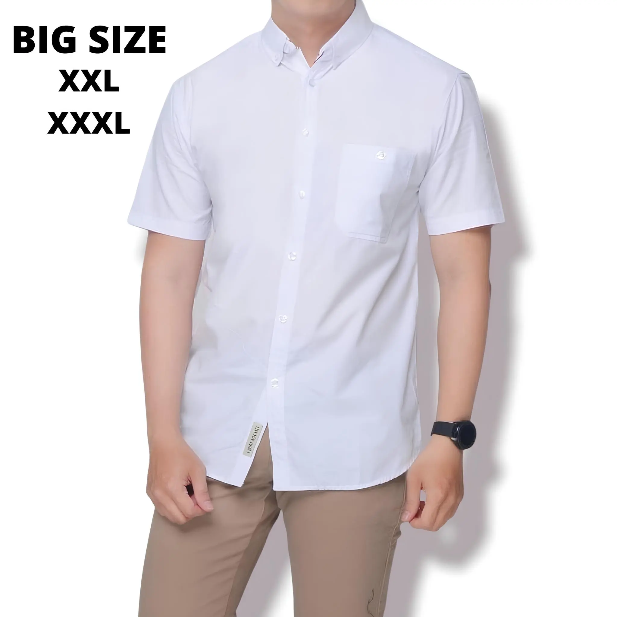 Kemeja Polos Pria Dewasa Lengan Pendek Jumbo Casual Baju Kemeja Ukuran XXL - XXXL Katun Distro Kerah
