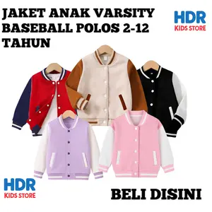 JAKET VARSITY BASEBALL ANAK LAKI LAKI DAN PEREMPUAN POLOS USIA 2-12 TAHUN